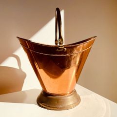 Vintage Copper & Brass Coal Scuttle or Vase Beaten Metal Decorative Piece