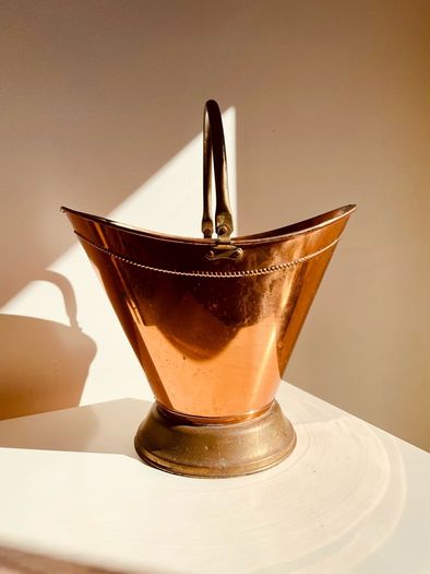 Vintage Copper & Brass Coal Scuttle or Vase Beaten Metal Decorative Piece