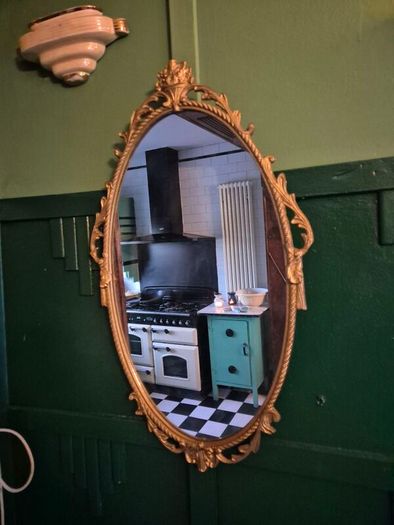 Mirror Vintage painted Gold metal framed oval Mirror