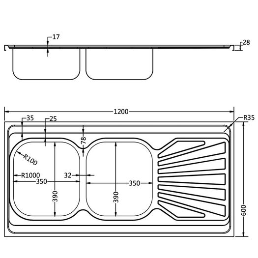 Kitchen Sink with Double Sinks Silver 1200x600x155 mm Stainless Steel