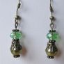 Green Drop Dangle Bronze Plated Fashion Earrings in Olive Drab Green , Free postage Image 2