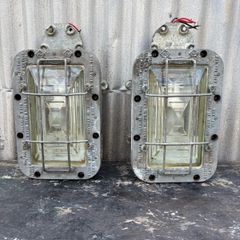 Vintage extremely large Prism Flameproof Explosion proof bulk head lights, reputed to be from Avoca mine. X2