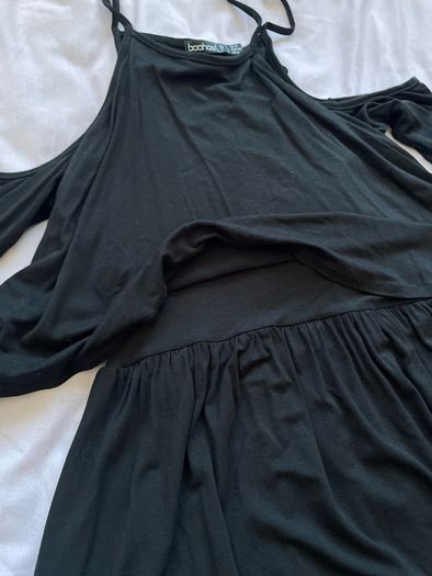 Black cold shoulder dress