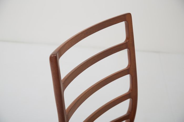 Mid Century Set of 8 x Teak and Tan Leather Dining Chairs Model 82 by Niels Otto Moller, 1960s