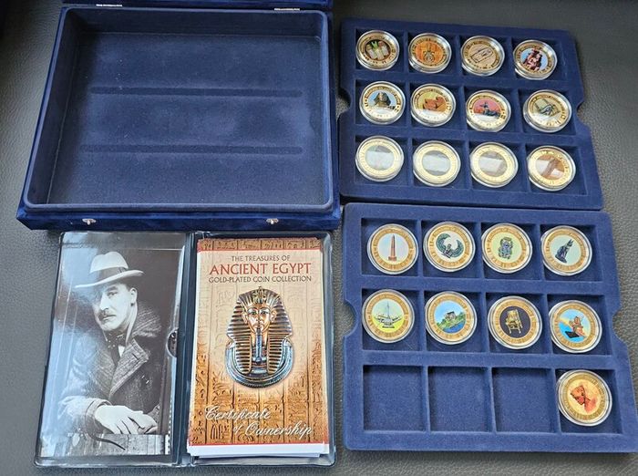 Ancient Egypt Gold Plated Coin Collection 21 Coins with Certificates in Original Holder