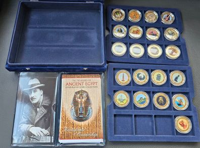 Ancient Egypt Gold Plated Coin Collection 21 Coins with Certificates in Original Holder