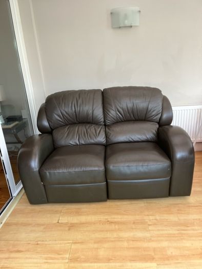 2 seater brown leather recliner