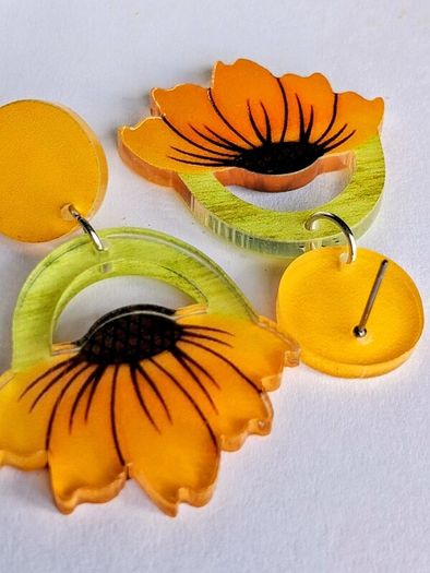 Open Arch Upside Down Yellow Sunflower Drop Earrings