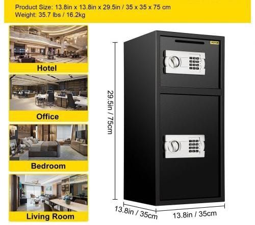 74 L Digital Double Door Safe Depository Box Gun Safes Cash Office Security Lock Strong Iron Larger Digital Safe Box