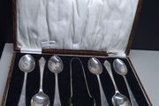Antique Solid Silver Cased Tea Spoon Set Birmingham 1927