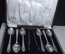 Antique Solid Silver Cased Tea Spoon Set Birmingham 1927