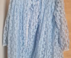 Vintage 1970s Baby Blue Lace Nightdress and Matching Robe Set  Size 30