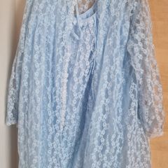 Vintage 1970s Baby Blue Lace Nightdress and Matching Robe Set  Size 30