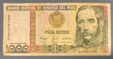 Old bank note from Peru - 1,000 intis