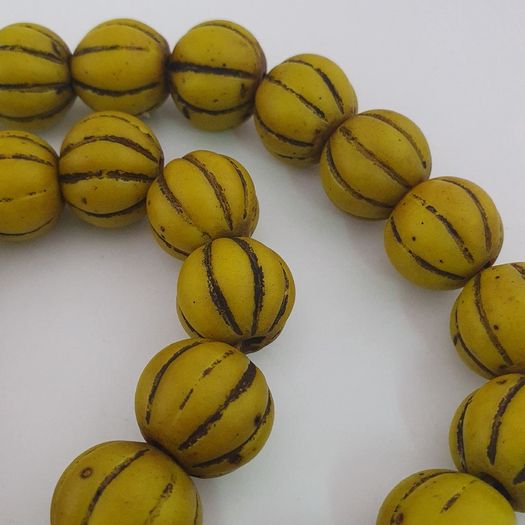 Antique African Yellow Melon Shape Glass beads Necklace Strands