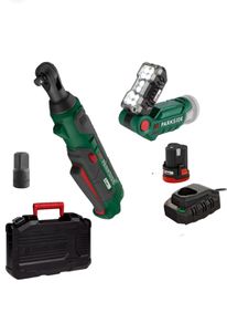 Parkside 12V Bundle Set. 12V Cordless Impact Ratchet 3/8 Inch Drive + 1/2 Inch Adapter 2AH 12V Battery 2.4A 12V Charger 12V Cordless Led Work Light. Mechanic Garage DIY Projects Car Motorcycle Trailer Repair