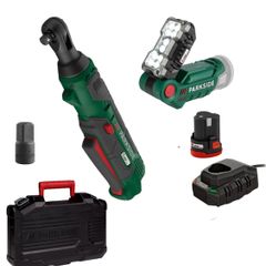 Parkside 12V Bundle Set. 12V Cordless Impact Ratchet 3/8 Inch Drive + 1/2 Inch Adapter 2AH 12V Battery 2.4A 12V Charger 12V Cordless Led Work Light. Mechanic Garage DIY Projects Car Motorcycle Trailer Repair