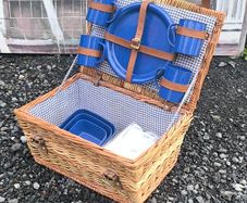 Vintage 4-Person Wicker Picnic Basket Set