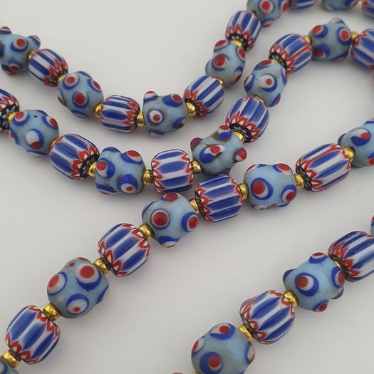 Antique Venetian Style Chevron & Skunk Glass Beads Necklace