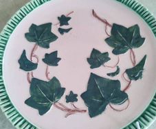 Hanging wall plate Majolica Zell Western Germany 7.75 inches Green Plate Grape Vines and Leaves MINTY