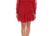 MICHAEL KORS Red Smocked Ruffled Polka Dot Dress UK 10