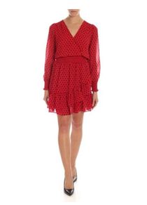 MICHAEL KORS Red Smocked Ruffled Polka Dot Dress UK 10