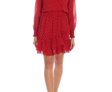 MICHAEL KORS Red Smocked Ruffled Polka Dot Dress UK 10