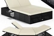 Double Sun lounger with table attached Sun Lounger for 2 People with Folding 7 cm Cushions Weatherproof Garden Lounger Recliner Adjustable