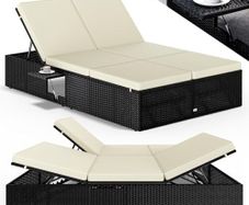 Double Sun lounger with table attached Sun Lounger for 2 People with Folding 7 cm Cushions Weatherproof Garden Lounger Recliner Adjustable
