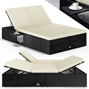 Double Sun lounger with table attached Sun Lounger for 2 People with Folding 7 cm Cushions Weatherproof Garden Lounger Recliner Adjustable