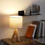 36cm Wood Bedside Table Lamp, Tripod Desk Lamp with Beige Linen Lampshade, On-Off Switch, Desk Lamps for Reading, Bedroom, Living Room, Study, Office, E27 Base Image 5