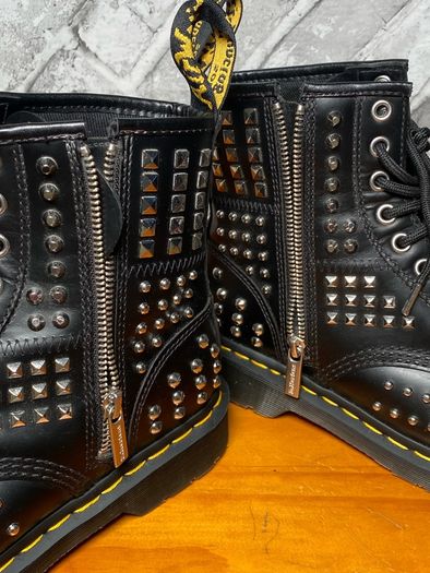 Dr Martens 1460 Ladies Black Smooth Studded Atlas Leather Punk Goth Zip Boots UK6 EU39