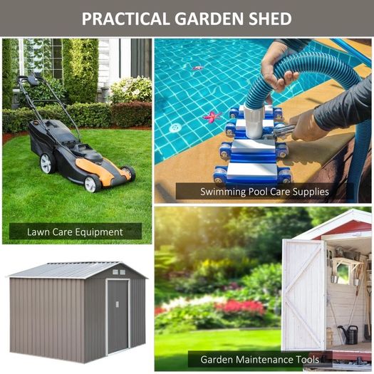 SPRING DEAL | 9 x 6FT Foundation Ventilation Steel Outdoor Garden Shed Grey
