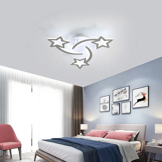 Dimmable LED Ceiling Lights, 30W Modern Acrylic Ceiling Lamp, 3-Star Shape Chandelier Lighting Fixture with Remote Control for Children Room Living Room Bedroom Kitchen, Diameter 53cm