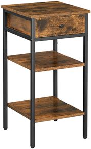 Tall Bedside Table With One Drawer And 2 Shelves, Space-Saving Industrial Style, Vintage Brown/Black