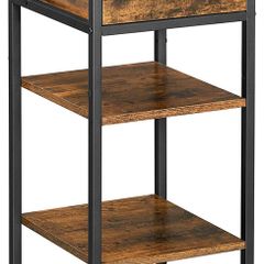 Tall Bedside Table With One Drawer And 2 Shelves, Space-Saving Industrial Style, Vintage Brown/Black