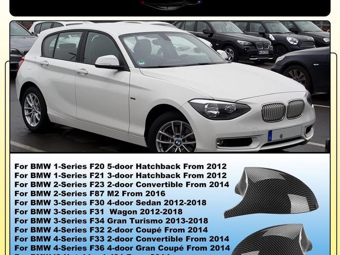 Pair Car Wing Mirror Covers Caps, Replacement Rearview Side Mirror Covers Replacement FIT For BMW F20 F22 F23 F30 F31 F32 F33 F36 F87 M2 X1 E84 Door Mirror Covers Caps Carbon Fiber