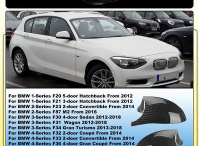 Pair Car Wing Mirror Covers Caps, Replacement Rearview Side Mirror Covers Replacement FIT For BMW F20 F22 F23 F30 F31 F32 F33 F36 F87 M2 X1 E84 Door Mirror Covers Caps Carbon Fiber