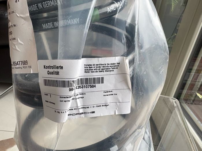 Porsche 911 Carrera 2 front coil springs to fit 1997-2004 model.  (new and sealed).