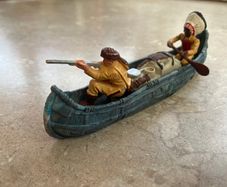 Vintage American Frontier Floating Canoe with Crew