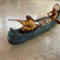 Vintage American Frontier Floating Canoe with Crew