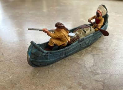 Vintage American Frontier Floating Canoe with Crew