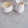 Belleek Pottery /China / Lotus Pattern / Yellow / Creamer / Open Sugar Bowl/ 3rd Green Stamp / Set / Creamer and Sugar / Vintage Image 3