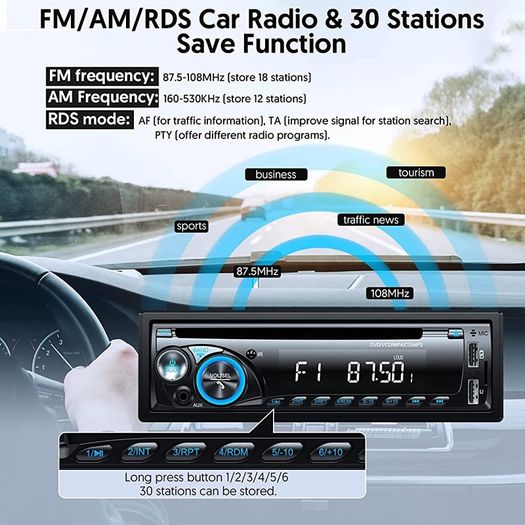 Car Stereo Radio Bluetooth with CD DVD Player,1DIN RDS/FM/AM Car Radio Bluetooth Handsfree MP3 Player with 2 USB/SD/AUX/7Colors (FREE POSTAGE)