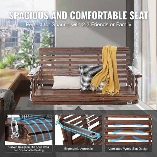Heavy Duty Swing Chair Bench with Hanging Chains Wooden Porch Swing 4.5 ft