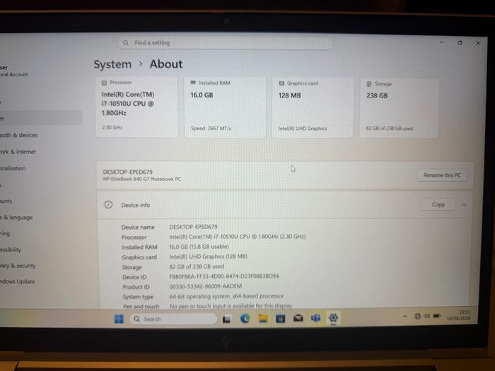 Hp Elitebook 840 G7, I7, 16gb Ram, 250gb Ssd, UHD