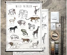 Numero 74 Embroidered School Poster Kit Wild Animal 50x70cm