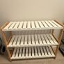 Three-tier bamboo and white slatted shoe rack Image 2