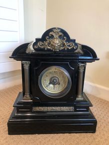 Antique ornate black marble mantle clock