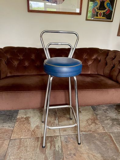 Mid 1959s Art Deco Inspired Chrome Bar Stool with Original Seat Top